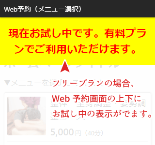 お試し中のWeb予約画面